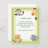 ジャングルサファリ動物ベビーシャワーありがとうご注意 サンキューカード (正面/裏面)