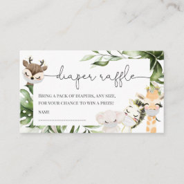 ジャングルサファリ動物ベビーシャワーおむつラッフル エンクロージャーカード