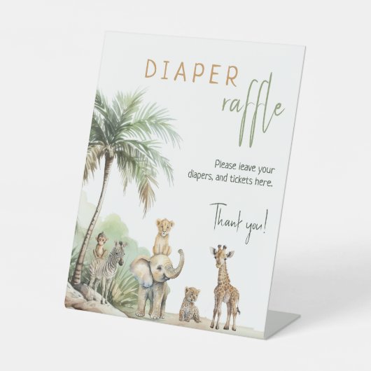 ジャングルサファリ動物ベビーシャワーおむつラッフル 台座サイン (正面)