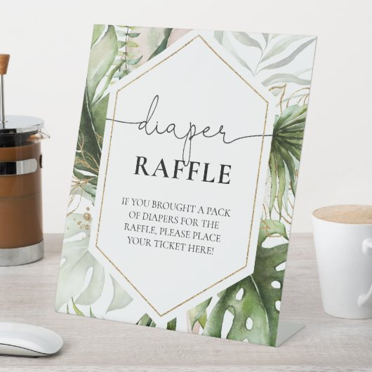ジャングルサファリ動物ベビーシャワーおむつラッフル 台座サイン (インサイチュ)