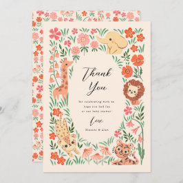 ジャングルサファリ動物ベビーシャワーサンキューカード 招待状