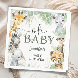 ジャングルサファリ動物ベビーシャワー Oh Baby スタンダードカクテルナプキン
