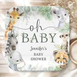 ジャングルサファリ動物ベビーシャワー Oh Baby ペーパープレート
