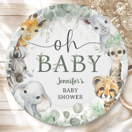 ジャングルサファリ動物ベビーシャワーOh Baby ペーパープレート