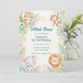 ジャングルサファリ動物ワイルドワン1歳の誕生日 招待状 (スタンド正面)