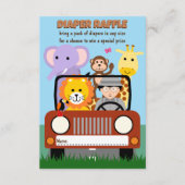 ジャングルサファリ動物園の動物の赤ちゃんシャワーおむつラッフル エンクロージャーカード (正面)