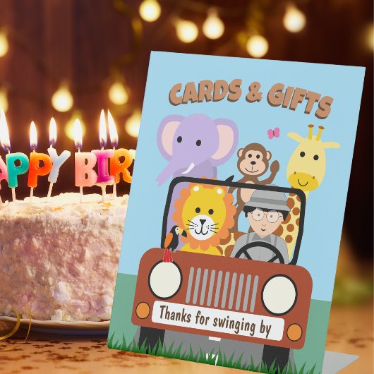 ジャングルサファリ動物園の動物の赤ちゃんシャワーカード&ギフト 台座サイン