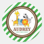 ジャングルサファリ動物園の動物誕生日ベビーシャワー ラウンドシール (正面)