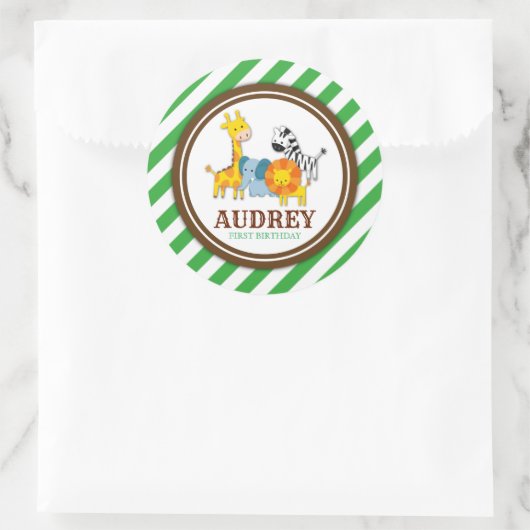 ジャングルサファリ動物園の動物誕生日ベビーシャワー ラウンドシール (バッグ)