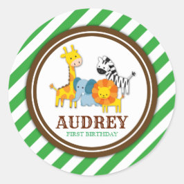ジャングルサファリ動物園の動物誕生日ベビーシャワー ラウンドシール