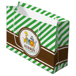 ジャングルサファリ動物園の動物誕生日ベビーシャワー ラージペーパーバッグ