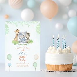 ジャングルサファリ動物子供の誕生日 招待状