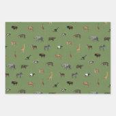 ジャングルサファリ動物柄 グリーン ブラウン グレー ラッピングペーパーシート (正面3)
