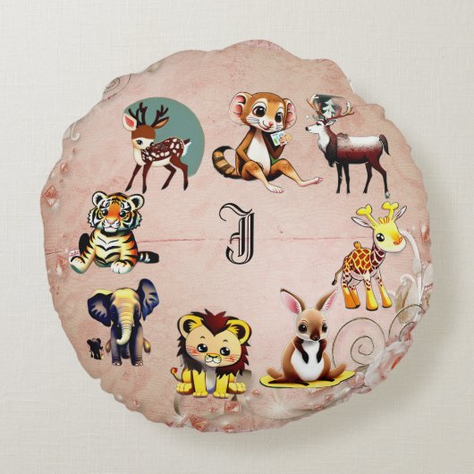 ジャングルサファリ動物王国ウッドランドモノグラムキッド ラウンドクッション (裏面)