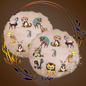 ジャングルサファリ動物王国ウッドランドモノグラムキッド ラウンドクッション