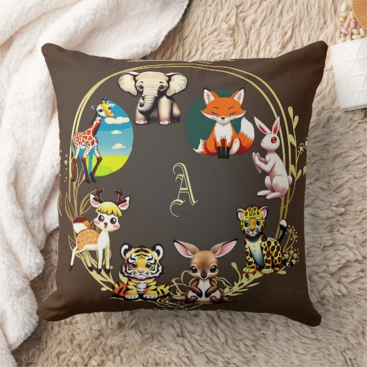 ジャングルサファリ動物王国ダークウッズモノグラム クッション (ブランケット)