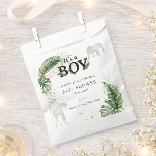 ジャングルサファリ動物自然テーマボーイベビーシャワー フェイバーバッグ (クリップ留めされた状態)