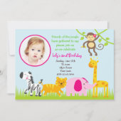 ジャングルサファリ動物誕生日招待状 招待状 (正面)