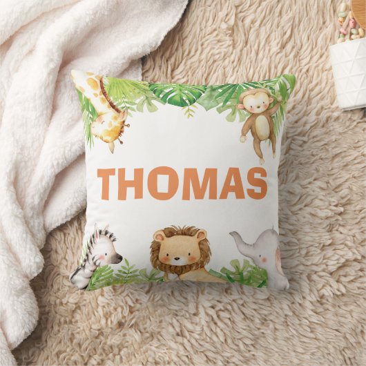 ジャングルサファリ動物誕生統計男の赤ちゃん子供部屋 クッション (ブランケット)