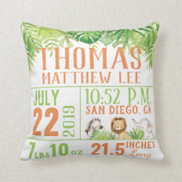 ジャングルサファリ動物誕生統計男の赤ちゃん子供部屋 クッション