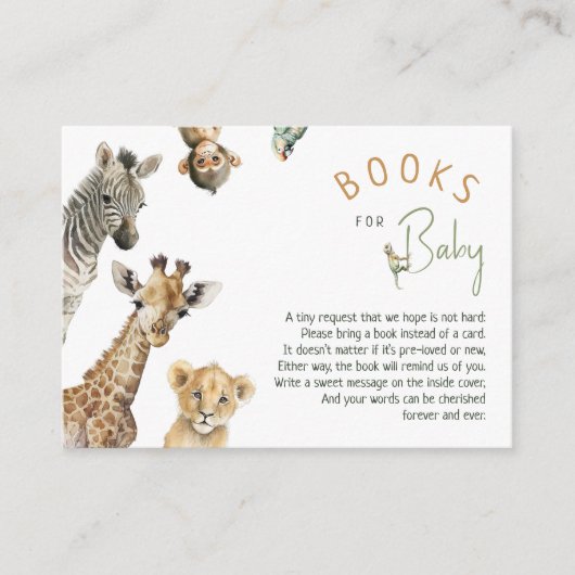ジャングルサファリ動物赤ちゃんシャワーベビー エンクロージャーカード (正面)