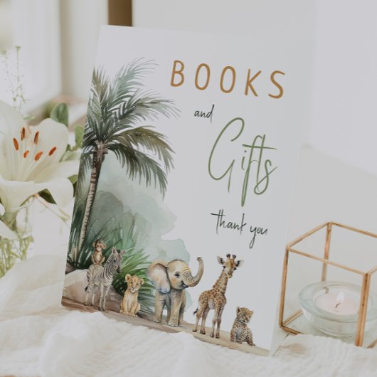 ジャングルサファリ動物赤ちゃんシャワー本とギフト 台座サイン