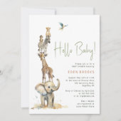 ジャングルサファリ動物"こんにちはベビー"赤ちゃんシャワー 招待状 (正面)