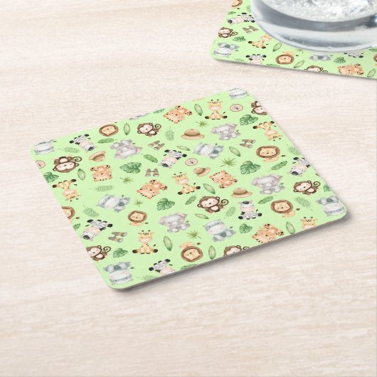 ジャングルサファリ動物 スクエアペーパーコースター (アングル)