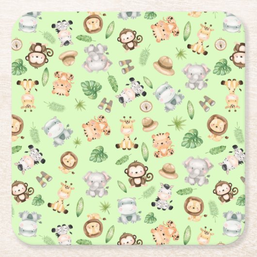ジャングルサファリ動物 スクエアペーパーコースター (正面)