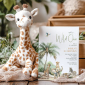 ジャングルサファリ動物「ワイルドワン」誕生日パーティー 招待状