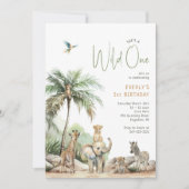 ジャングルサファリ動物「ワイルドワン」誕生日パーティー 招待状 (正面)