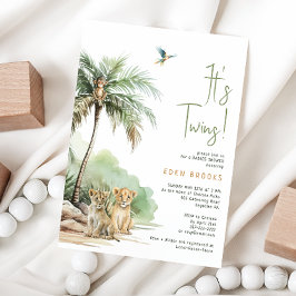 ジャングルサファリ動物 | 双子の赤ちゃんシャワー 招待状