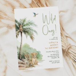 ジャングルサファリ動物「野生の動物」ツイン誕生日 招待状