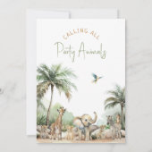 ジャングルサファリ動物「野生の動物」ツイン誕生日 招待状 (裏面)