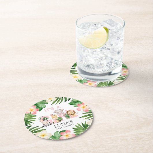 ジャングルサファリ女の子ベビーシャワー ラウンドペーパーコースター (インサイチュ)