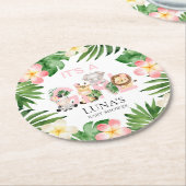 ジャングルサファリ女の子ベビーシャワー ラウンドペーパーコースター (アングル)