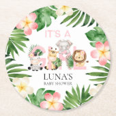 ジャングルサファリ女の子ベビーシャワー ラウンドペーパーコースター (正面)