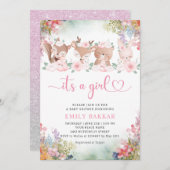 ジャングルサファリ女の子ボホピンクの赤ちゃんシャワー 招待状 (正面/裏面)