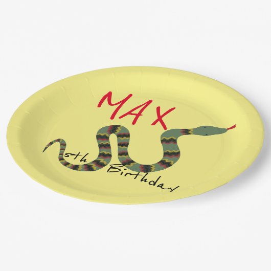 ジャングルサファリ探検用スネーク誕生日 ペーパープレート (アングル)