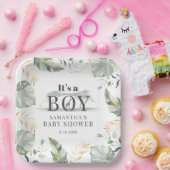 ジャングルサファリ植物少年の赤ちゃんシャワー ペーパープレート (パーティー)