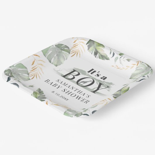 ジャングルサファリ植物少年の赤ちゃんシャワー ペーパープレート (傾斜あり)