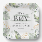 ジャングルサファリ植物少年の赤ちゃんシャワー ペーパープレート (正面)