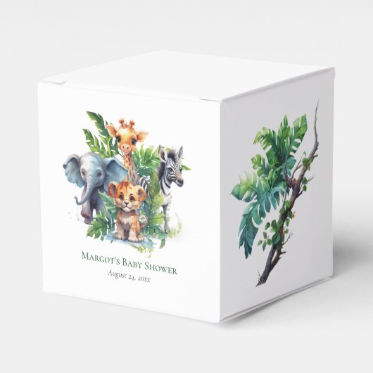 ジャングルサファリ熱帯動物の赤ちゃんシャワーのお願い フェイバーボックス (正面サイド)
