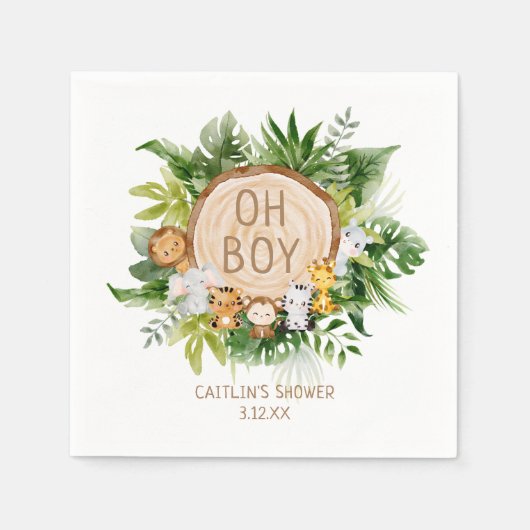 ジャングルサファリ男の赤ちゃんシャワー スタンダードカクテルナプキン (正面)