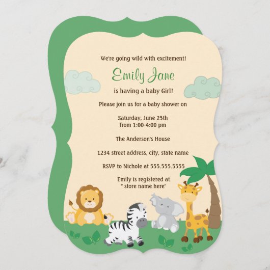 ジャングルサファリ男女兼用ベビーシャワー招待状 招待状 (正面/裏面)