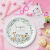 ジャングルサファリ男女兼用ー緑のベビーアニマル ペーパープレート (パーティー)