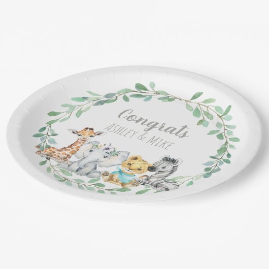 ジャングルサファリ男女兼用ー緑のベビーアニマル ペーパープレート (アングル)