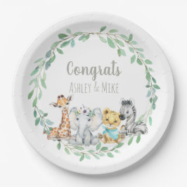 ジャングルサファリ男女兼用ー緑のベビーアニマル ペーパープレート