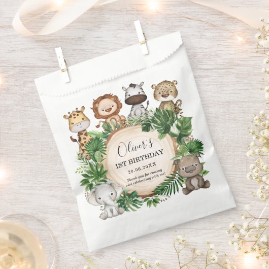 ジャングルサファリ素朴アニマルトロピカル誕生日 フェイバーバッグ (クリップ留めされた状態)