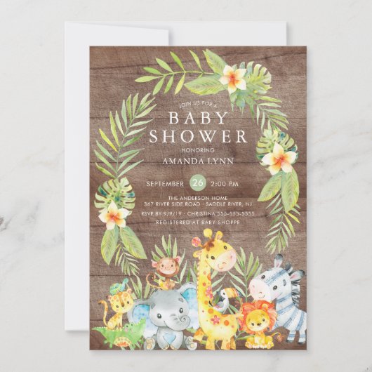 ジャングルサファリ素朴ボーイ赤ちゃんシャワー招待状 招待状 (正面)